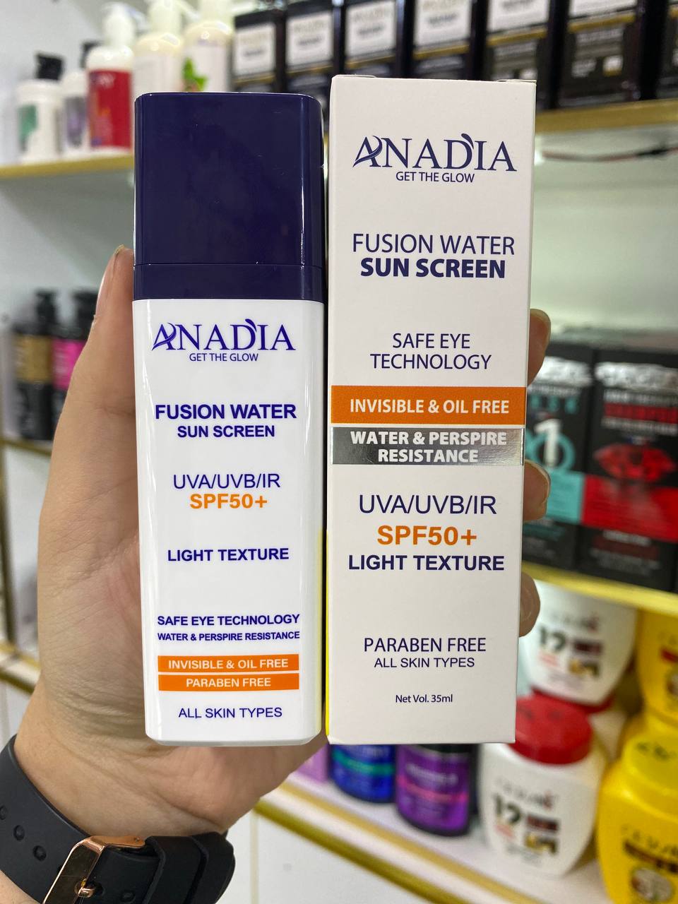 ضد آفتاب فلوئیدی آنادیا spf50 ( فیوژن واتر ) انواع پوست با حجم 35 میل